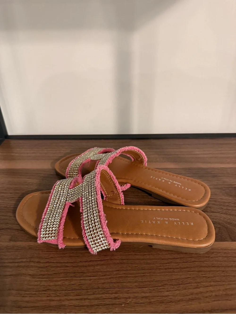 Kelly & Katie Pink Crystal Embellished Slide Sandals